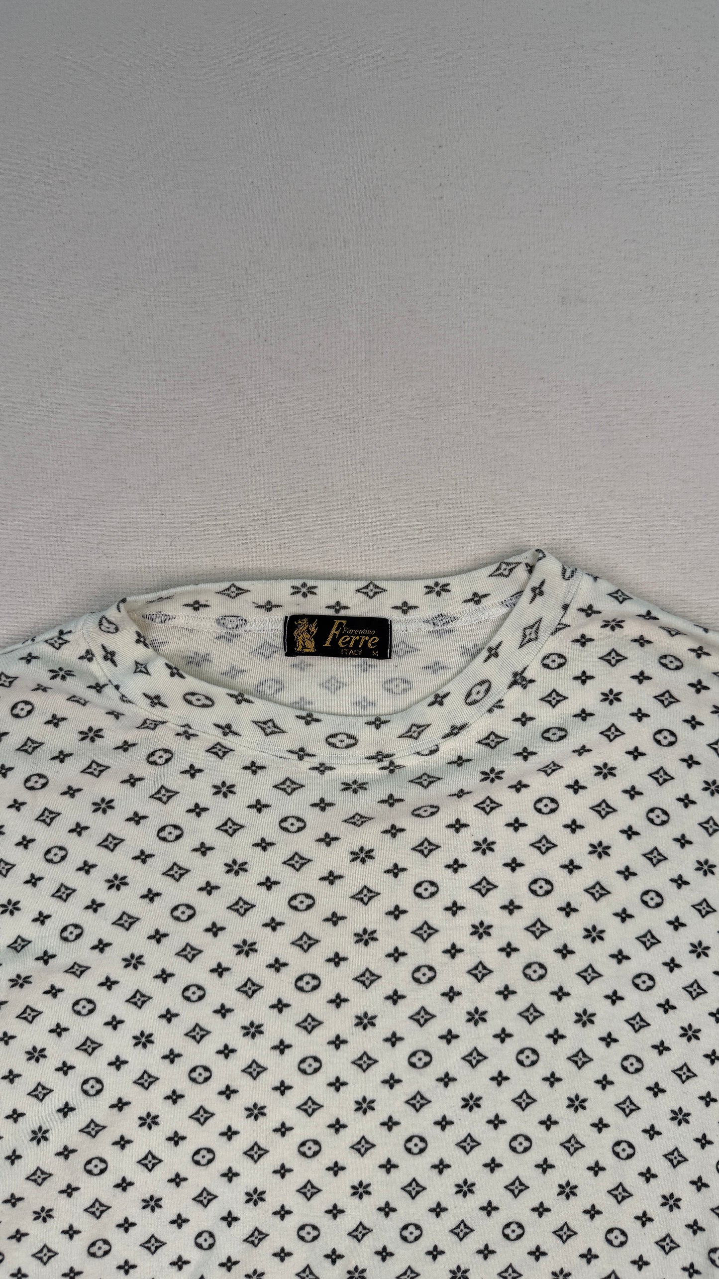 Vintage Gianfranco Ferré Italy Monogram Print T-Shirt White Designer Archive Tee – Medium