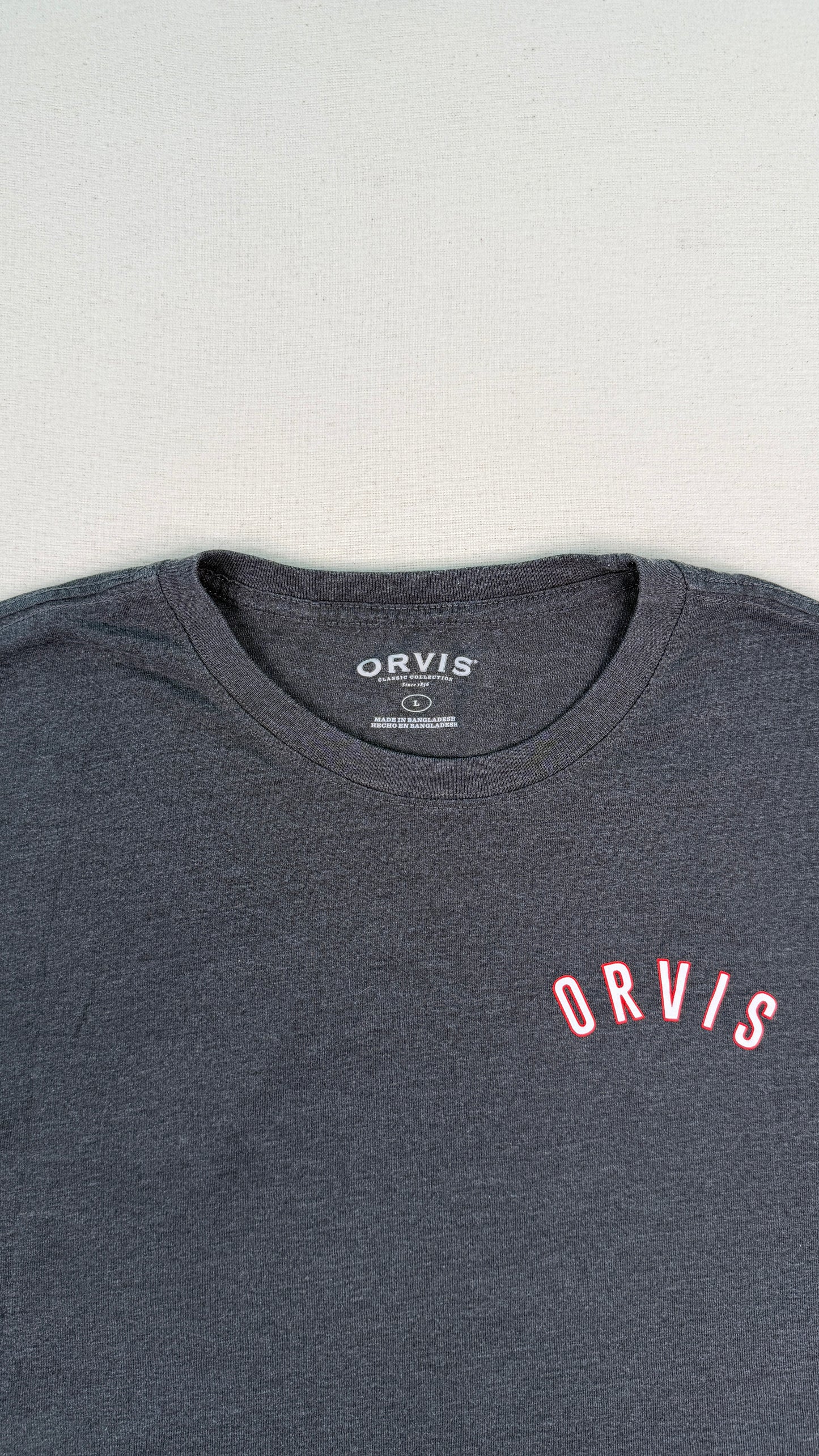 Orvis Graphic Logo Charcoal Gray T-Shirt | Outdoor Gorpcore Minimal Men’s Large
