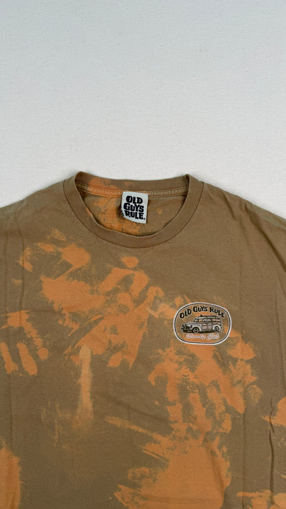 Old Guys Rule Bleach Dyed Brown Graphic T-Shirt XL | Vintage-Inspired Y2K Streetwear Cotton Tee