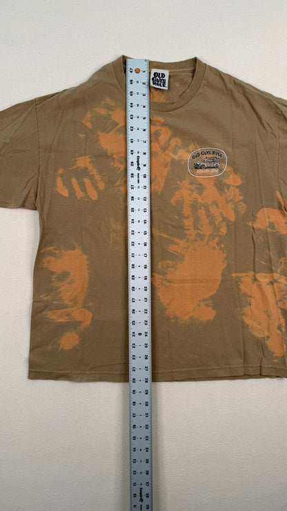 Old Guys Rule Bleach Dyed Brown Graphic T-Shirt XL | Vintage-Inspired Y2K Streetwear Cotton Tee