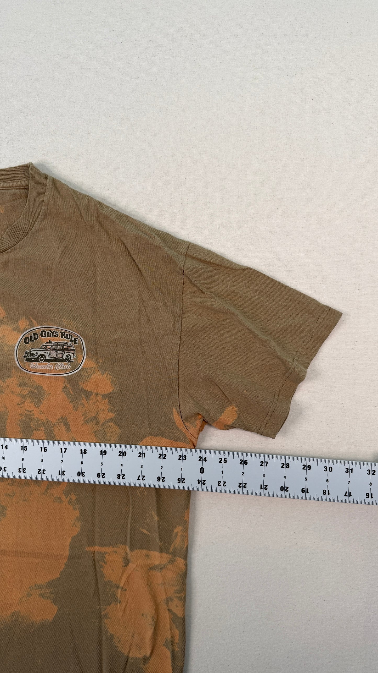 Old Guys Rule Bleach Dyed Brown Graphic T-Shirt XL | Vintage-Inspired Y2K Streetwear Cotton Tee
