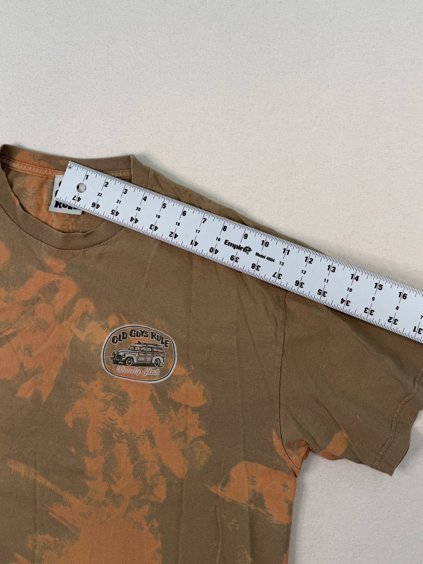 Old Guys Rule Bleach Dyed Brown Graphic T-Shirt XL | Vintage-Inspired Y2K Streetwear Cotton Tee