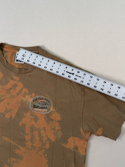 Old Guys Rule Bleach Dyed Brown Graphic T-Shirt XL | Vintage-Inspired Y2K Streetwear Cotton Tee