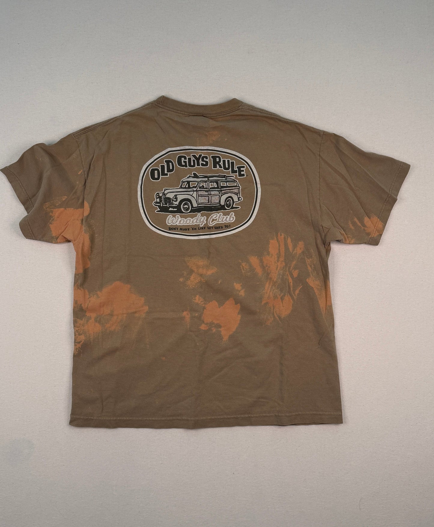 Old Guys Rule Bleach Dyed Brown Graphic T-Shirt XL | Vintage-Inspired Y2K Streetwear Cotton Tee
