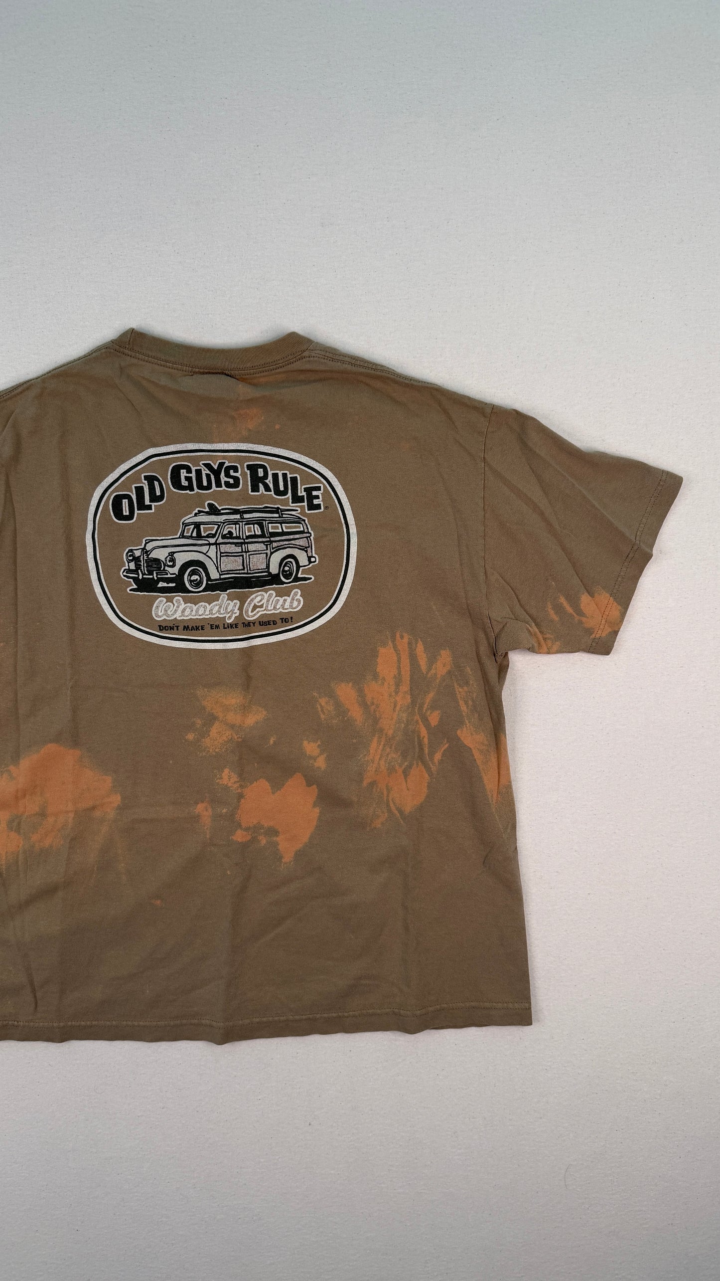 Old Guys Rule Bleach Dyed Brown Graphic T-Shirt XL | Vintage-Inspired Y2K Streetwear Cotton Tee
