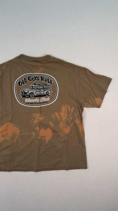 Old Guys Rule Bleach Dyed Brown Graphic T-Shirt XL | Vintage-Inspired Y2K Streetwear Cotton Tee