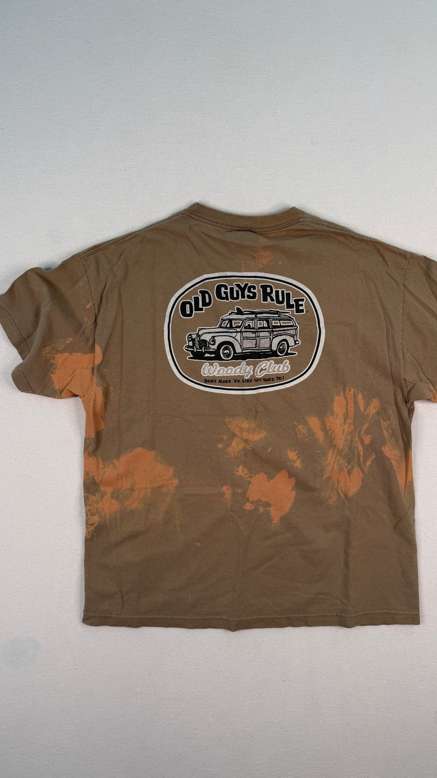 Old Guys Rule Bleach Dyed Brown Graphic T-Shirt XL | Vintage-Inspired Y2K Streetwear Cotton Tee