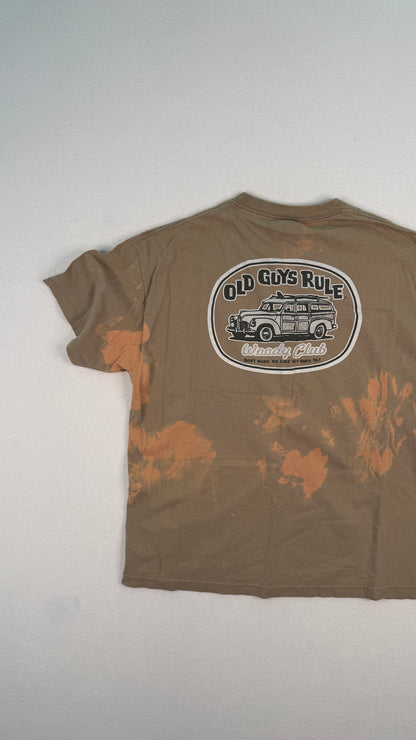 Old Guys Rule Bleach Dyed Brown Graphic T-Shirt XL | Vintage-Inspired Y2K Streetwear Cotton Tee