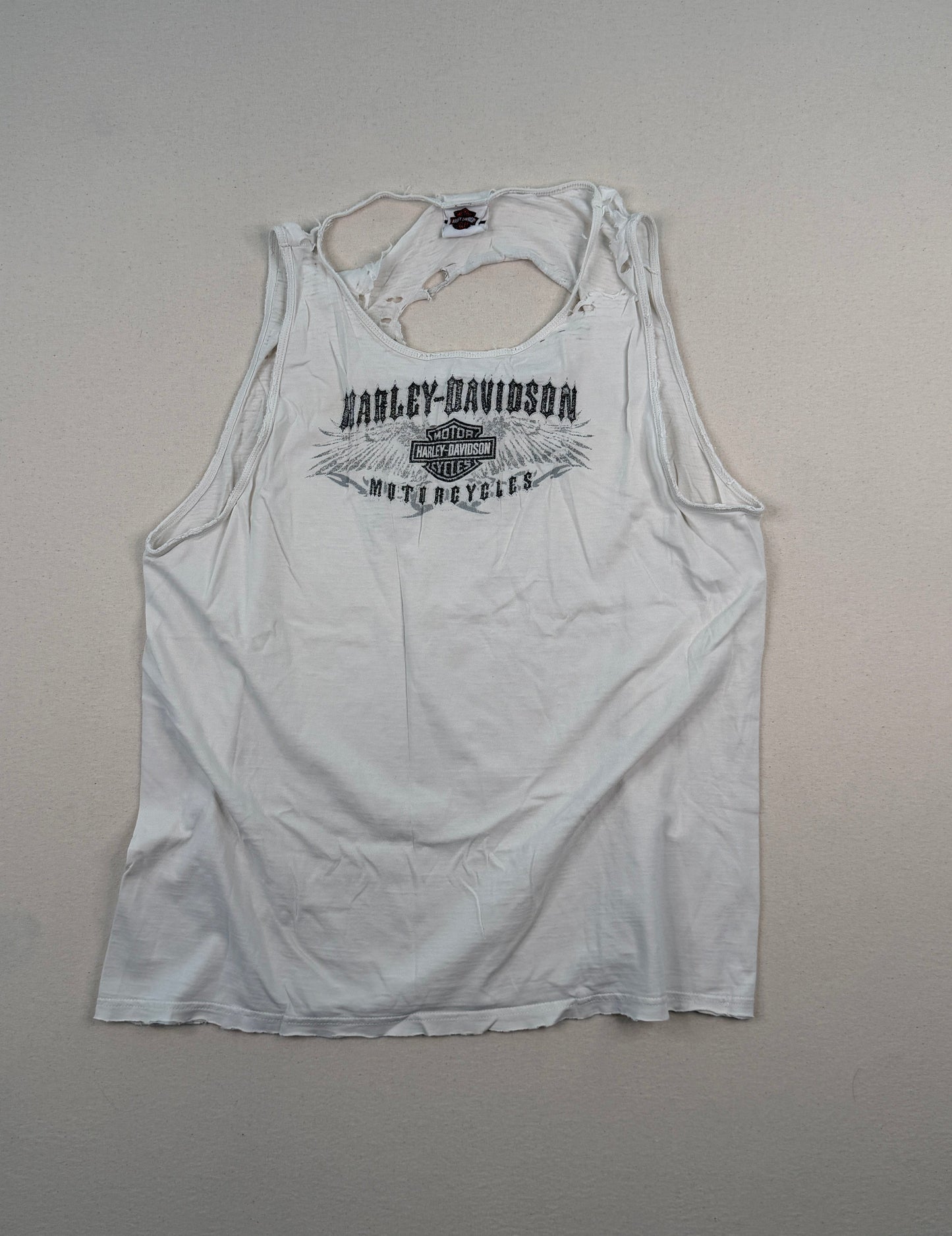 Vintage Harley-Davidson Distressed White California Graphic Tank Top – Y2K Biker Grunge