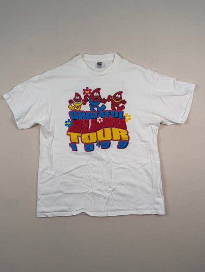 Vintage 1999 Grateful Blood Tour Graphic T-Shirt XL White Double-Sided Oneita Y2K Streetwear