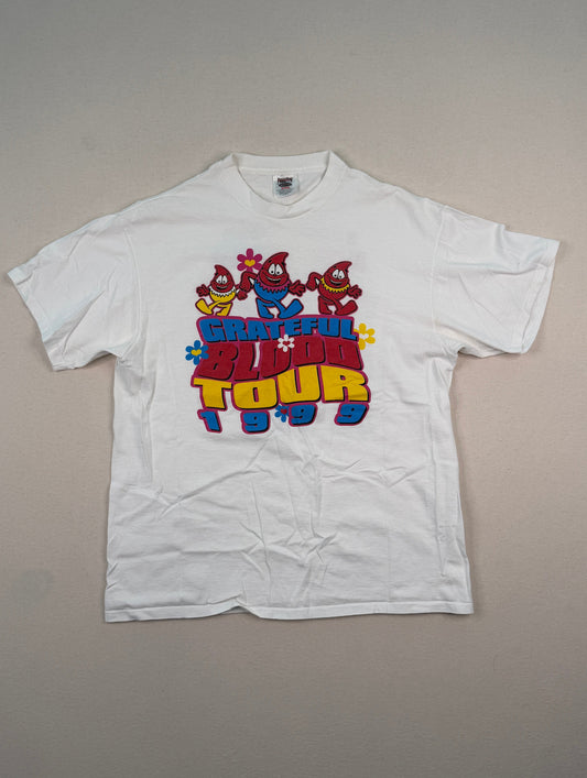 Vintage 1999 Grateful Blood Tour Graphic T-Shirt XL White Double-Sided Oneita Y2K Streetwear