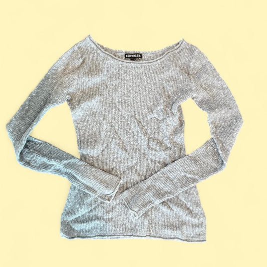 Express Gray Ribbed Long Sleeve Top