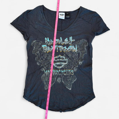 تيشيرتات هارلي ديفيدسون النسائية باللونين الأسود والرمادي