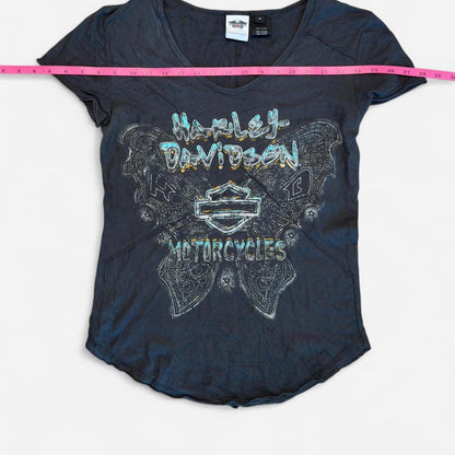 تيشيرتات هارلي ديفيدسون النسائية باللونين الأسود والرمادي