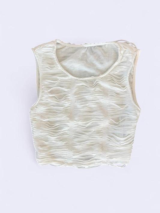 Y2K White Textured Mesh Crop Tank Top