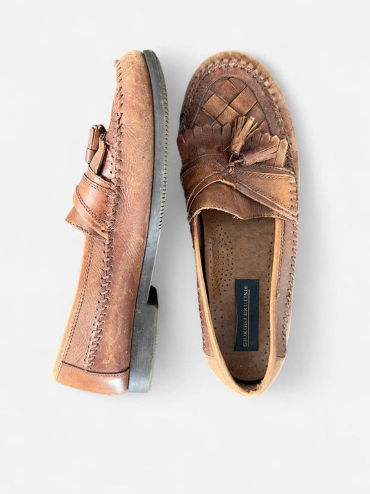 Vintage Giorgio Brutini Woven Leather Loafers With Tassels