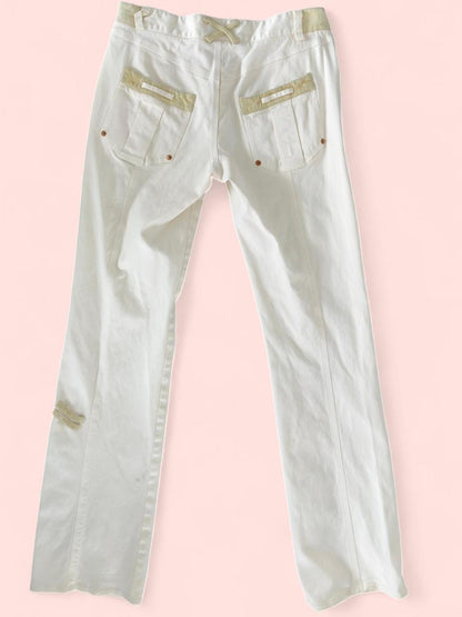 Early 2000s Y2K-style cream utility pants
