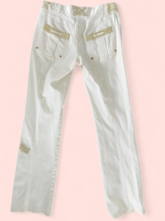 Early 2000s Y2K-style cream utility pants