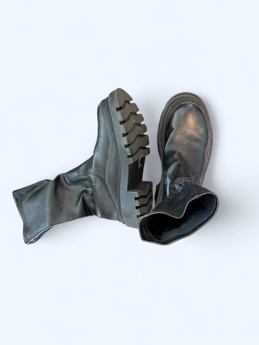 ZARA Black Chunky Sole Leather Boots
