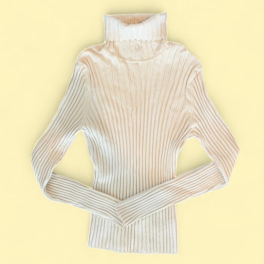 Cream Ribbed Turtleneck Sweater
