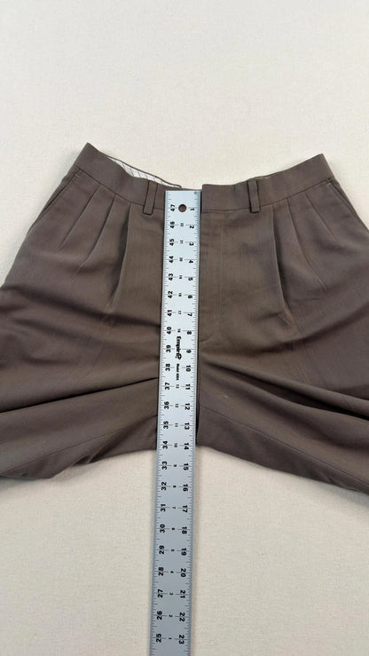 Vintage Brown Pleated Tailored Dress Trousers 32x32 – Minimal Straight Leg Pants