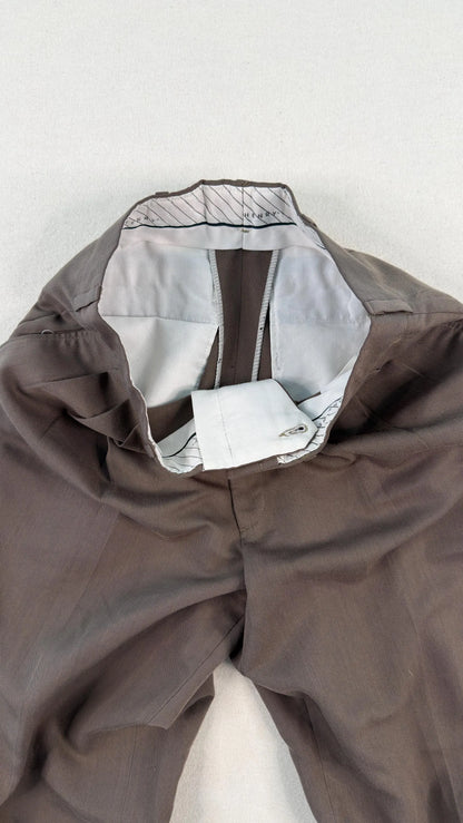 Vintage Brown Pleated Tailored Dress Trousers 32x32 – Minimal Straight Leg Pants