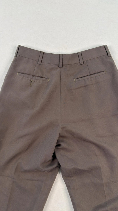 Vintage Brown Pleated Tailored Dress Trousers 32x32 – Minimal Straight Leg Pants