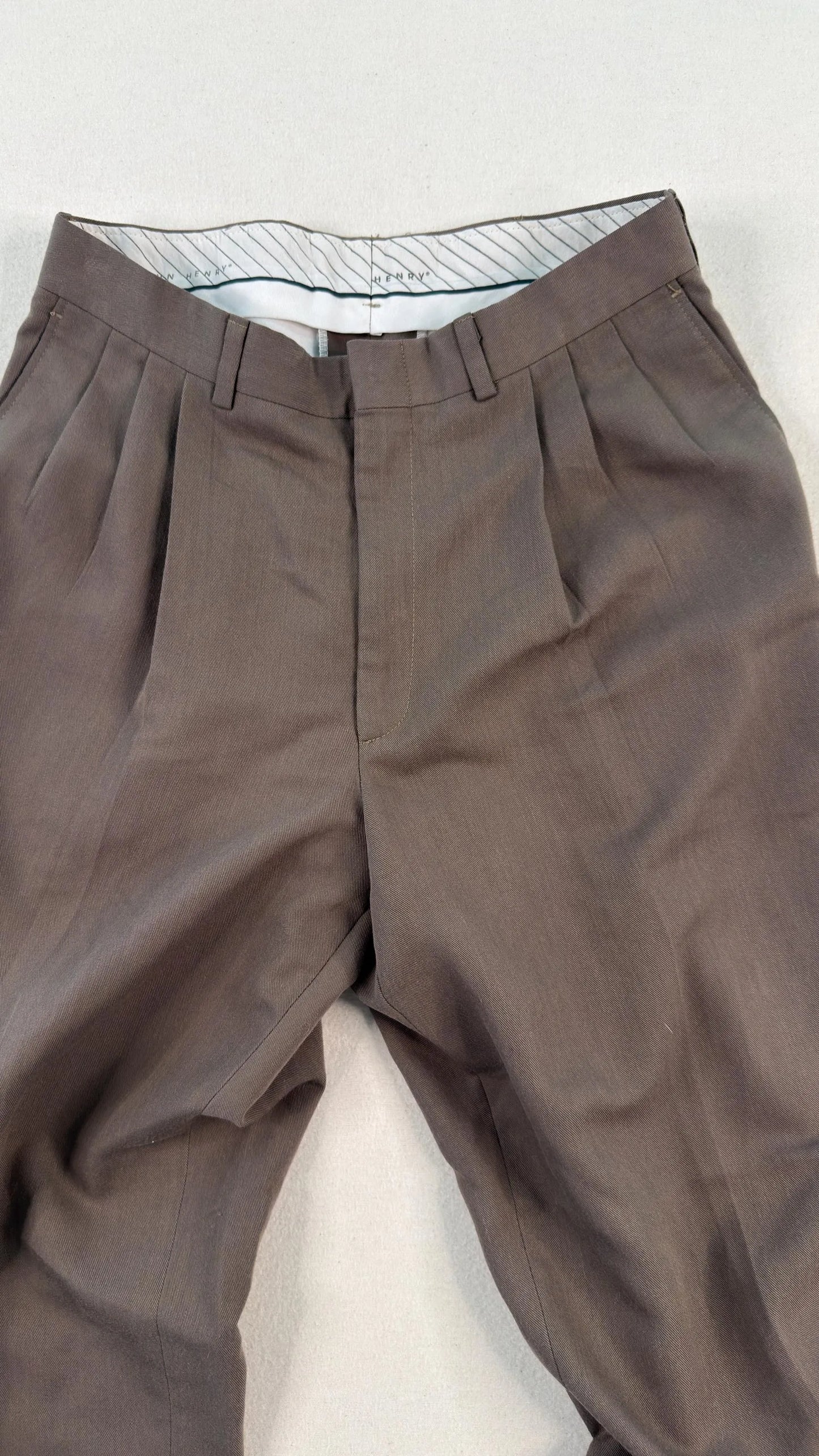 Vintage Brown Pleated Tailored Dress Trousers 32x32 – Minimal Straight Leg Pants