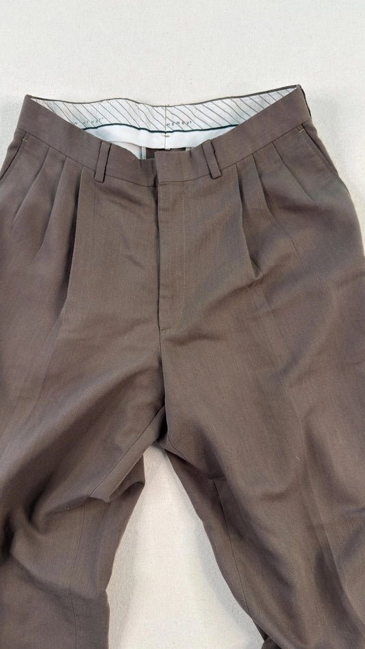Vintage Brown Pleated Tailored Dress Trousers 32x32 – Minimal Straight Leg Pants