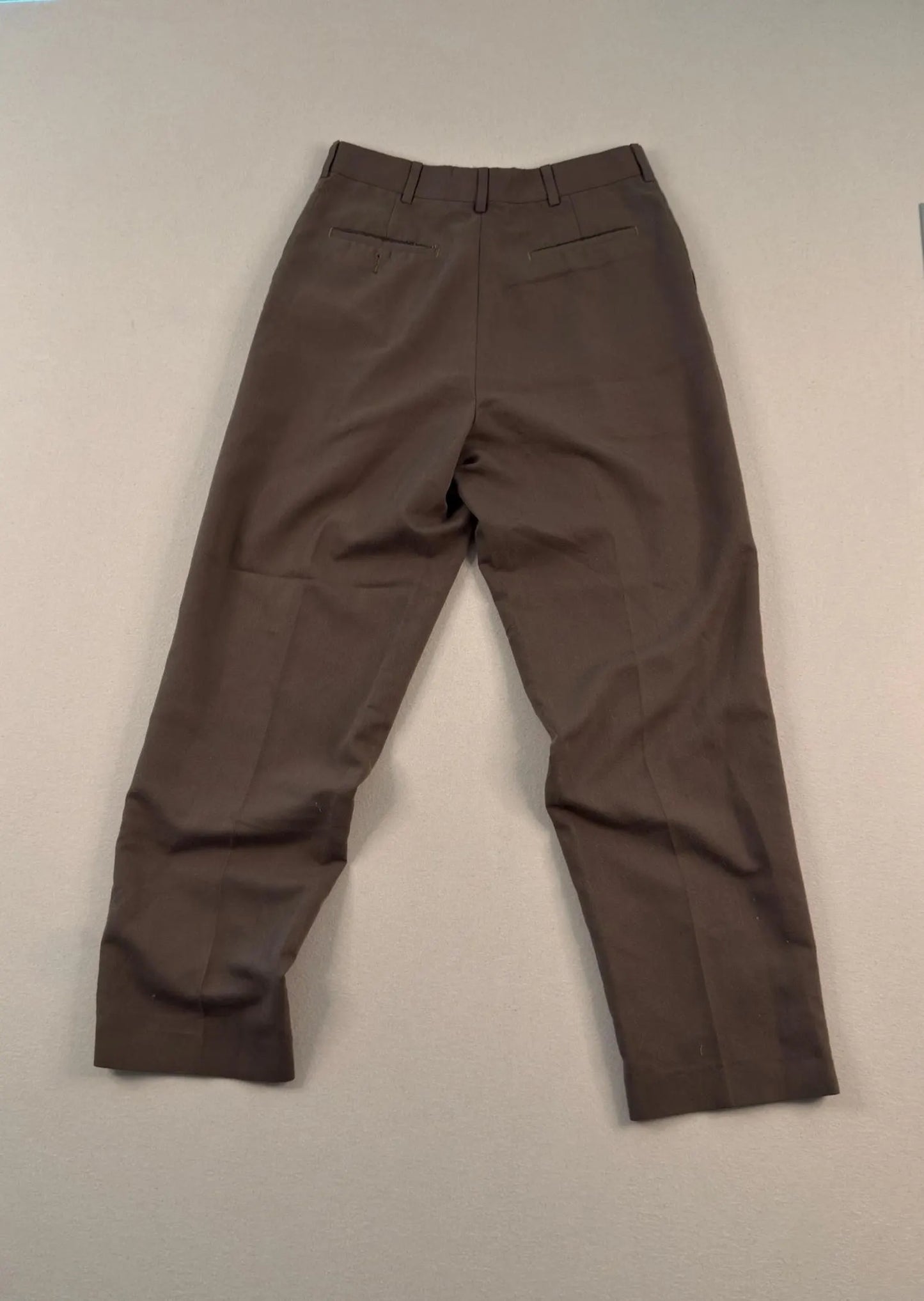 Vintage Brown Pleated Tailored Dress Trousers 32x32 – Minimal Straight Leg Pants