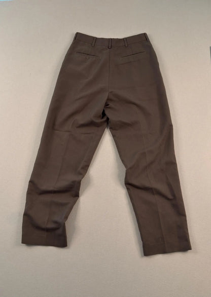 Vintage Brown Pleated Tailored Dress Trousers 32x32 – Minimal Straight Leg Pants