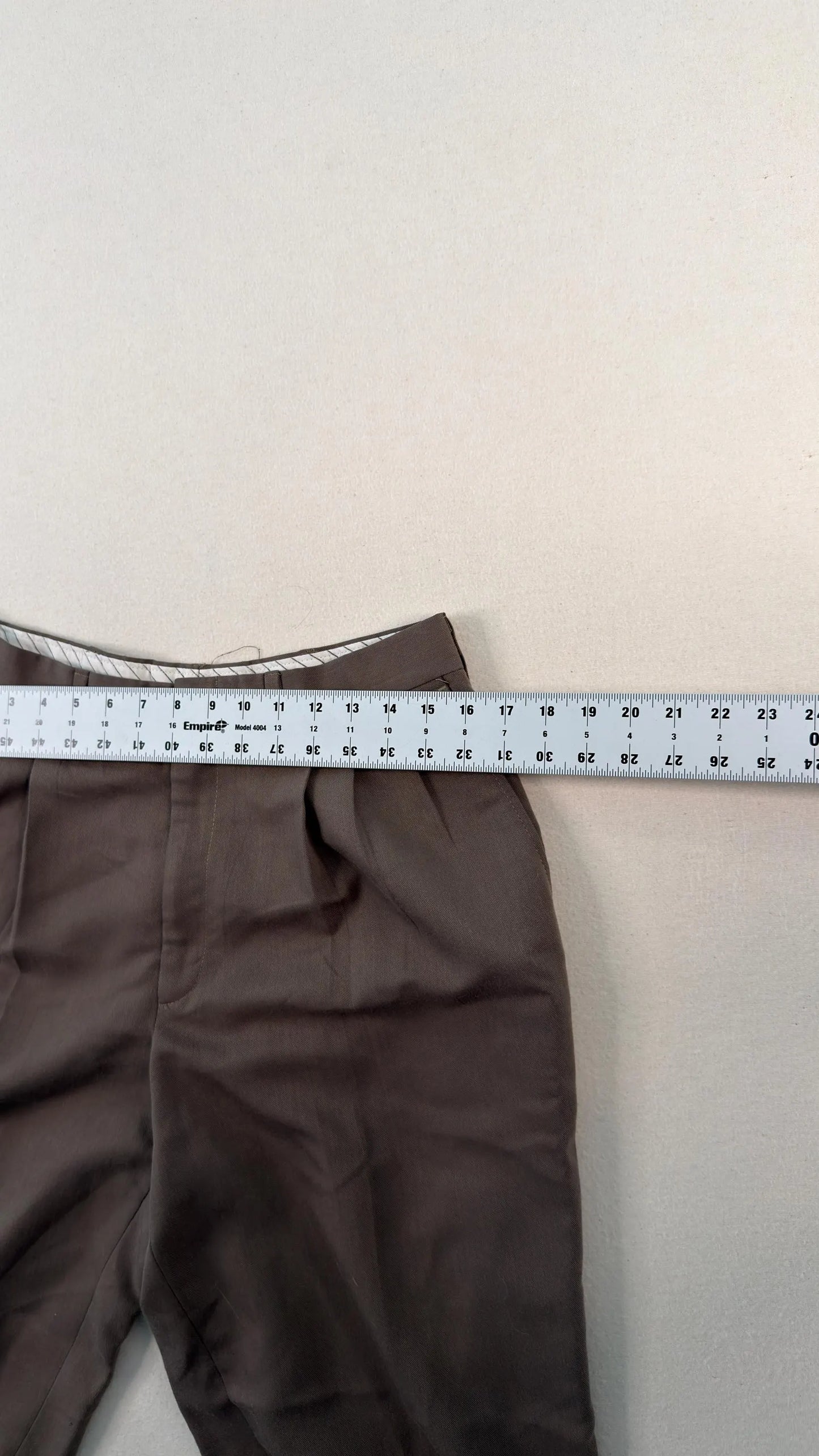 Vintage Brown Pleated Tailored Dress Trousers 32x32 – Minimal Straight Leg Pants