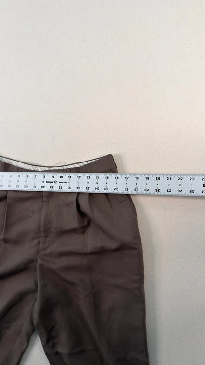 Vintage Brown Pleated Tailored Dress Trousers 32x32 – Minimal Straight Leg Pants