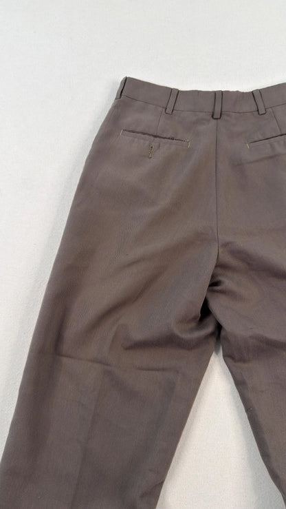 Vintage Brown Pleated Tailored Dress Trousers 32x32 – Minimal Straight Leg Pants