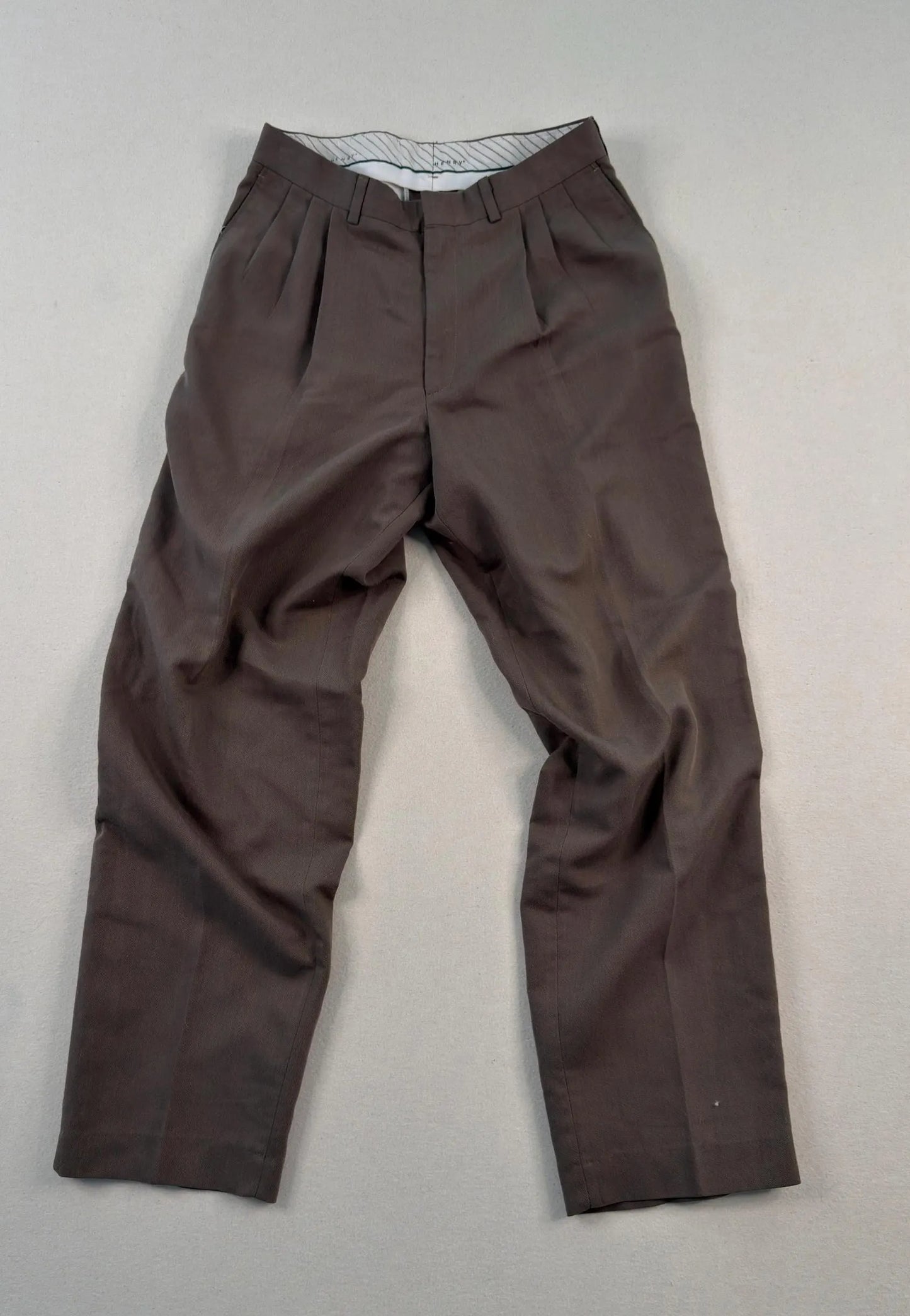 Vintage Brown Pleated Tailored Dress Trousers 32x32 – Minimal Straight Leg Pants