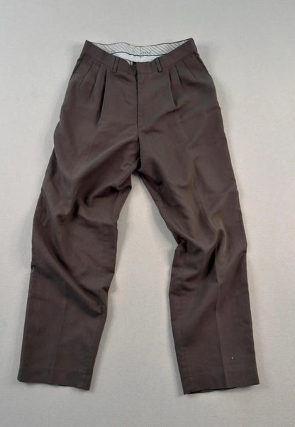 Vintage Brown Pleated Tailored Dress Trousers 32x32 – Minimal Straight Leg Pants