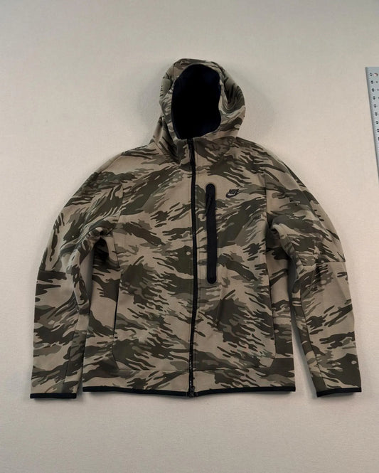 Vintage Nike Tiger Camo Full Zip Hoodie Olive Green Y2K Techwear Streetwear - Men’s Medium