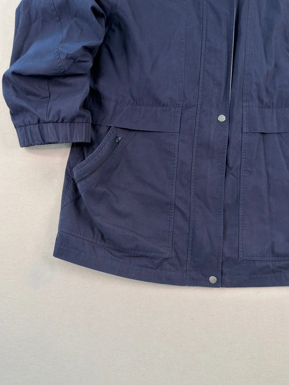 Vintage London Fog Navy Lightweight Jacket XL | Beige Collar Minimal Classic Zip Coat