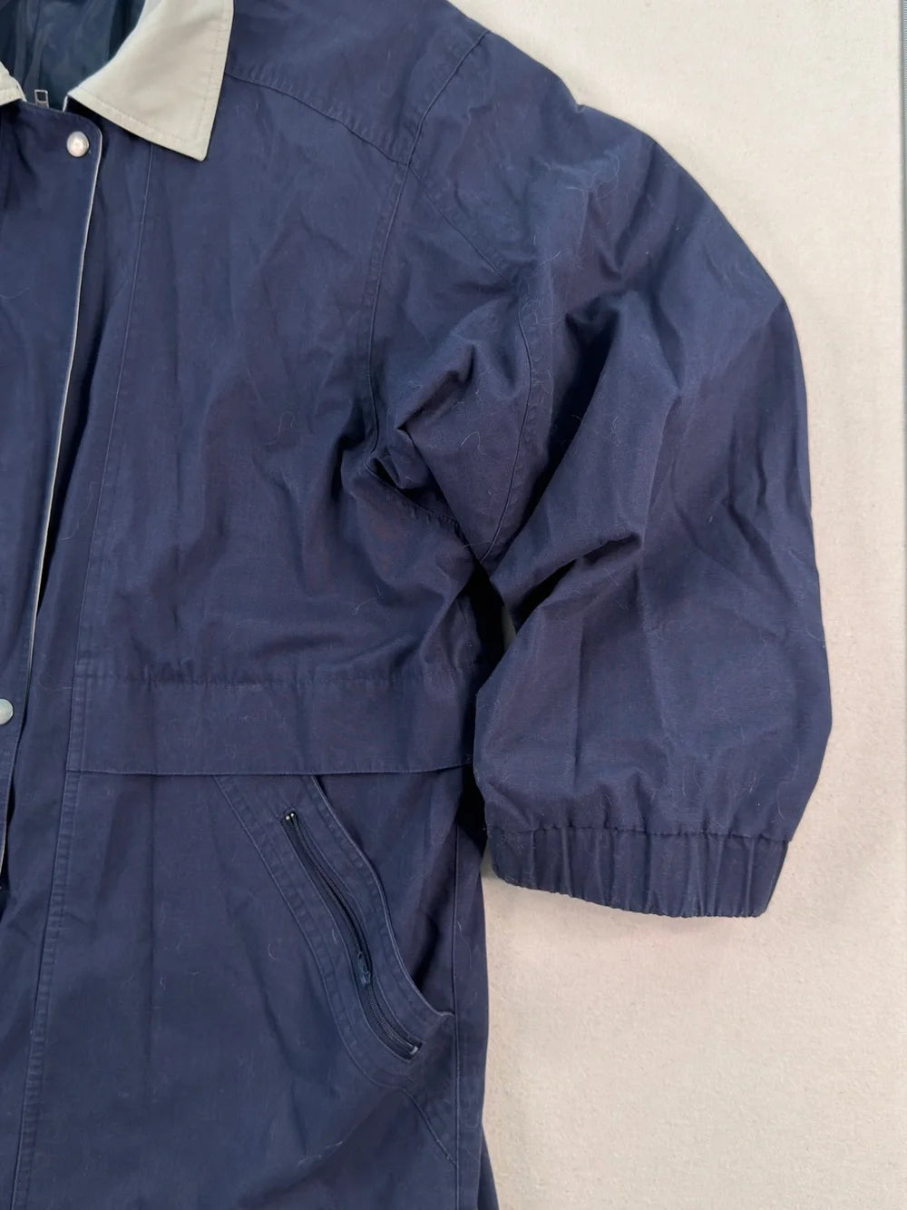 Vintage London Fog Navy Lightweight Jacket XL | Beige Collar Minimal Classic Zip Coat