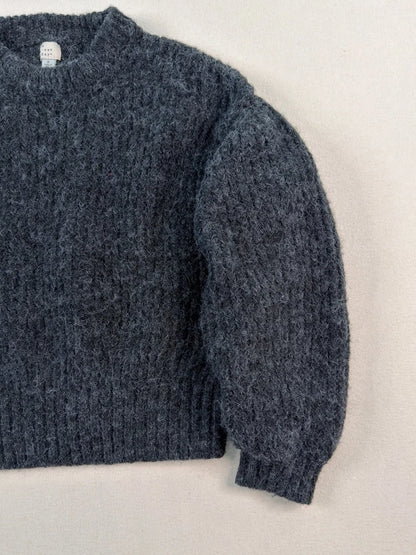 A New Day Charcoal Fuzzy Cropped Sweater – Soft Balloon Sleeve Knit Pullover