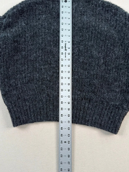 A New Day Charcoal Fuzzy Cropped Sweater – Soft Balloon Sleeve Knit Pullover