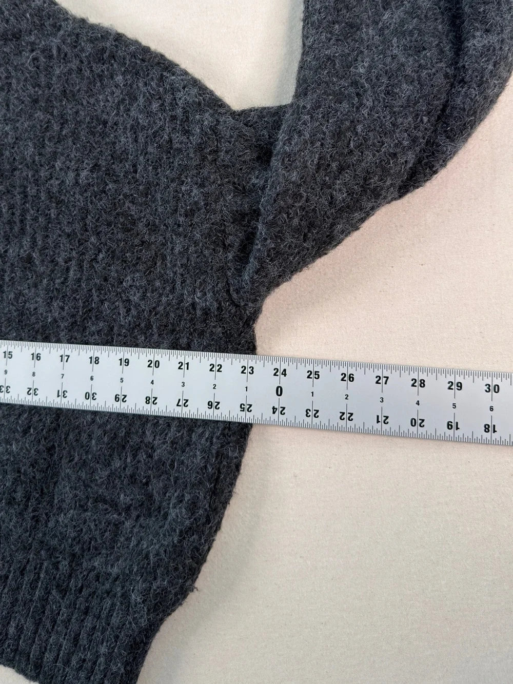 A New Day Charcoal Fuzzy Cropped Sweater – Soft Balloon Sleeve Knit Pullover