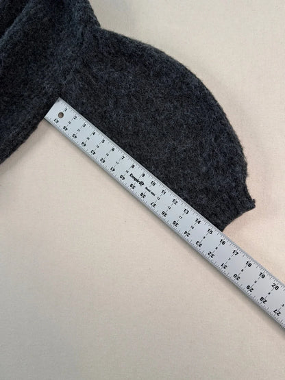 A New Day Charcoal Fuzzy Cropped Sweater – Soft Balloon Sleeve Knit Pullover