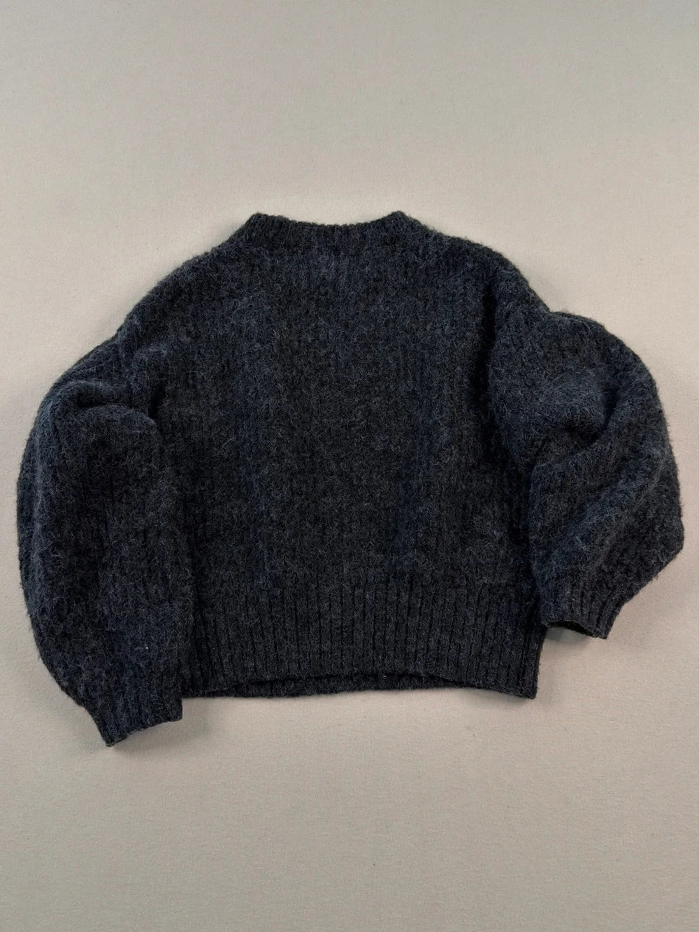 A New Day Charcoal Fuzzy Cropped Sweater – Soft Balloon Sleeve Knit Pullover