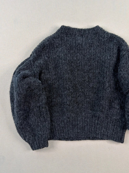 A New Day Charcoal Fuzzy Cropped Sweater – Soft Balloon Sleeve Knit Pullover
