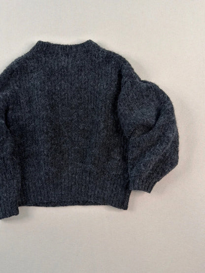 A New Day Charcoal Fuzzy Cropped Sweater – Soft Balloon Sleeve Knit Pullover