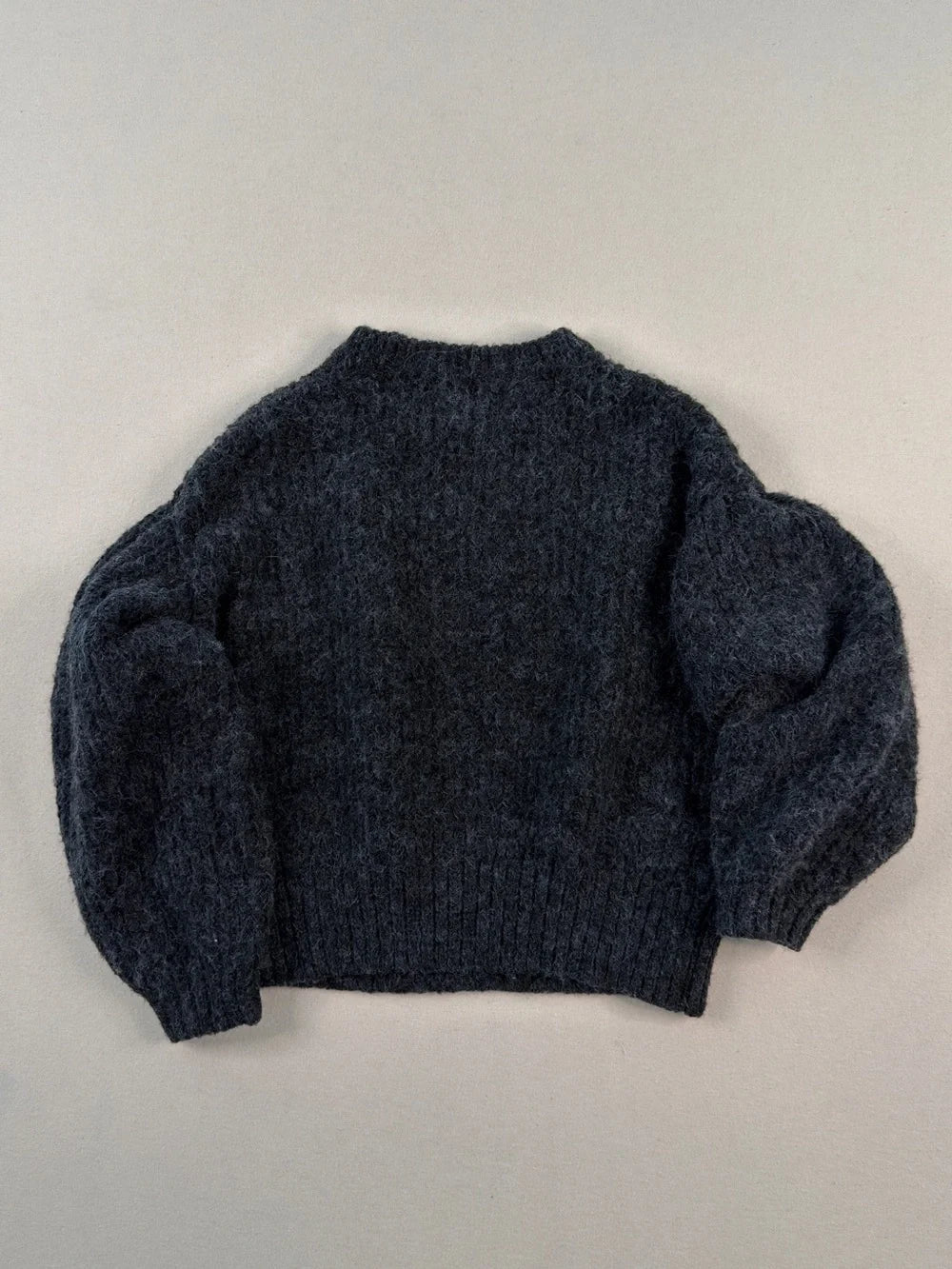 A New Day Charcoal Fuzzy Cropped Sweater – Soft Balloon Sleeve Knit Pullover