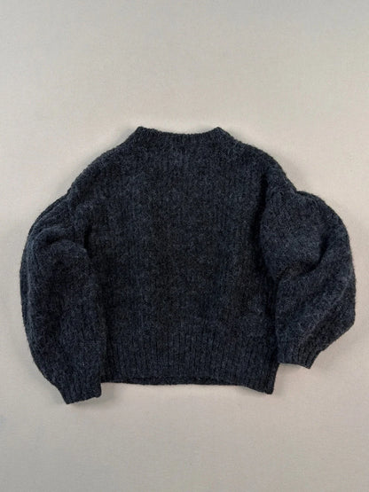 A New Day Charcoal Fuzzy Cropped Sweater – Soft Balloon Sleeve Knit Pullover