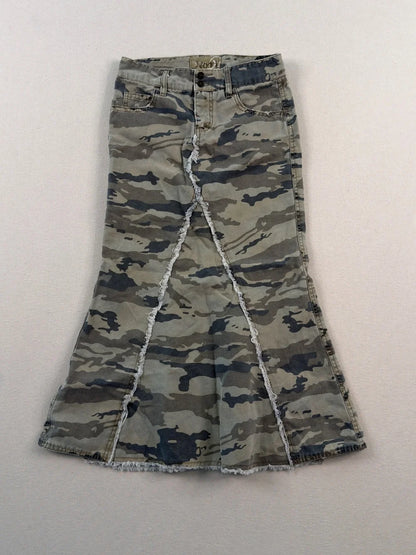 Mudd Y2K Camo Mermaid Maxi Skirt Size 10 | Low Rise Distressed Grunge Streetwear