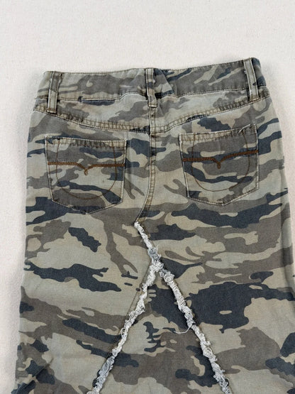Mudd Y2K Camo Mermaid Maxi Skirt Size 10 | Low Rise Distressed Grunge Streetwear